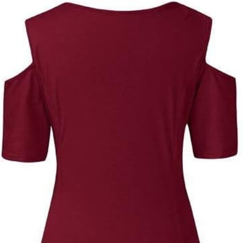 Womens Knit Cold Shoulder Maxi Dress Plus Size 3X Red High Low Pullover Party - Picture 5 of 7